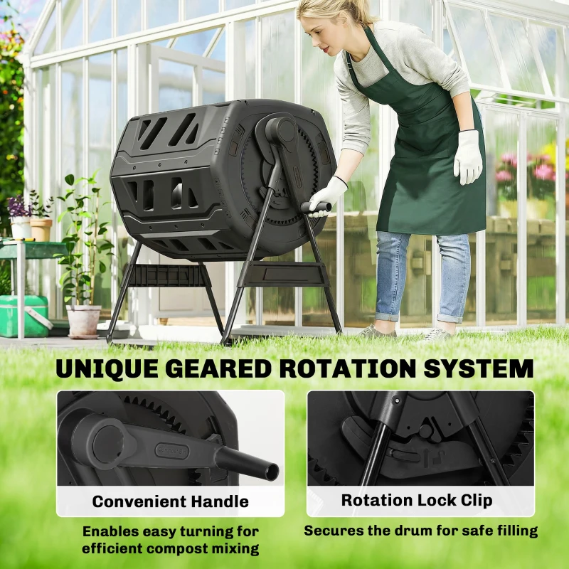 Outsunny Compost Bin Outdoor, 53 Gal Dual Chamber Tumbling Composter with Adjustable Vents, BPA Free Tumbling Composter, Black