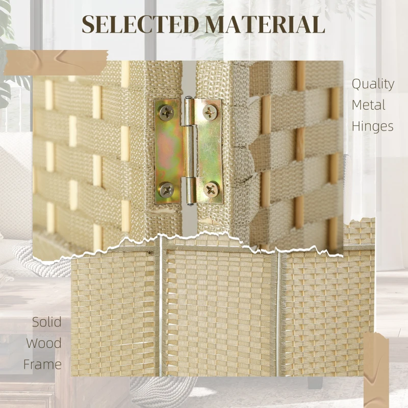 HOMCOM Folding Room Divider Screen 4 Panel 5.6 ' Tall Privacy Screen Freestanding Room Partition for Home Office, Beige