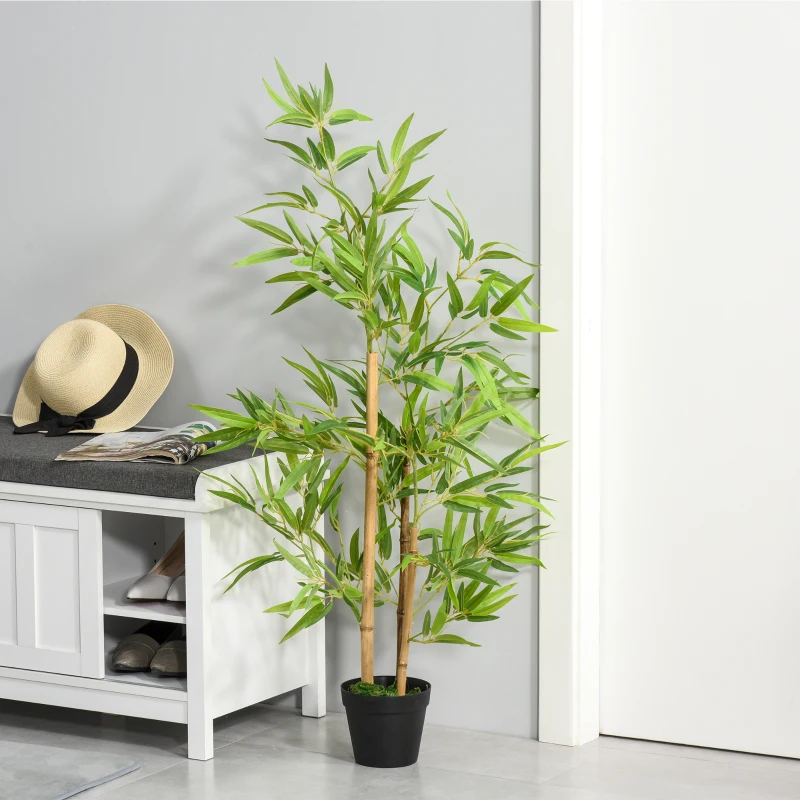 Outsunny Artificial Bamboo Tree, 4ft Fake Tree with Realistic Leaf and Natural Trunk, Decorative Plant in Nursery