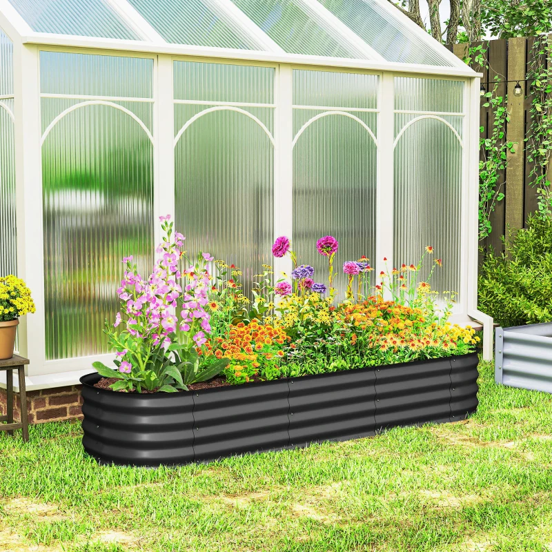 Outsunny 6.4 x 2 x 1ft Galvanized Raised Garden Bed Kit, Metal Planter Box with Safety Edging, Dark Grey