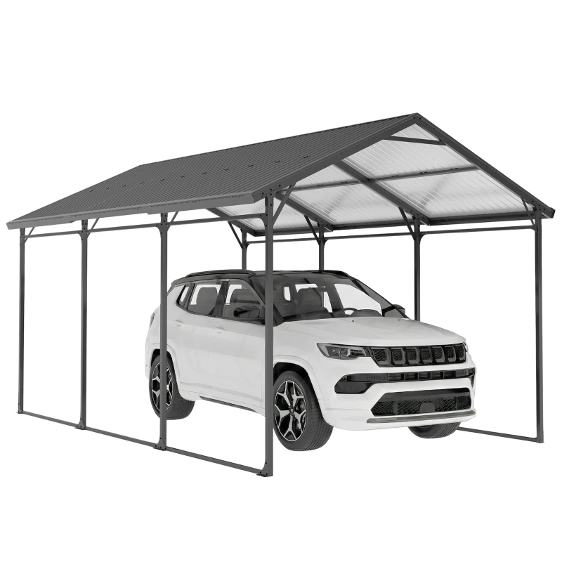 Outsunny 10 x 15ft Metal Carport, Heavy-Duty Carport Canopy with Reinforced Steel Frame & Roof, All-Weather Protection