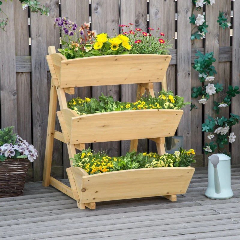 Outsunny 3 Tier Raised Garden Bed, 23.5" x 29.5" x 30.3" Vertical Wooden Elevated Planter Box Kit, Plant Stand for Flowers, Vegetables, Herbs