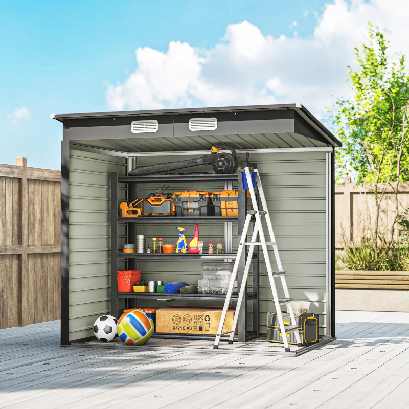 Outsunny 6 x 4FT Galvanized Garden Storage Shed, Metal Outdoor Shed with Double Doors and 2 Vents, Grey