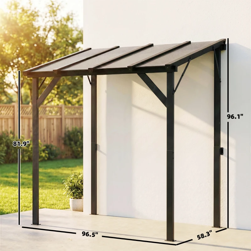 Outsunny Hardtop Grill Gazebo, Lean-to BBQ Shelter with Polycarbonate Roof for Outdoor, Patio, Lawn