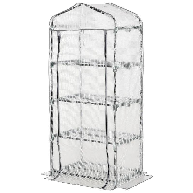 Outsunny Portable Greenhouse Outdoor Hot House with 4 Tier Shelves, Steel Frame, PE Cover, 28" x 20" x 63" , White