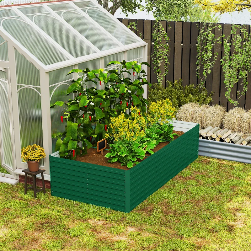 Outsunny 8' x 4' x 2' Raised Garden Bed, Galvanized Planter Box for Growing Flowers, Herbs and Vegetables, Green