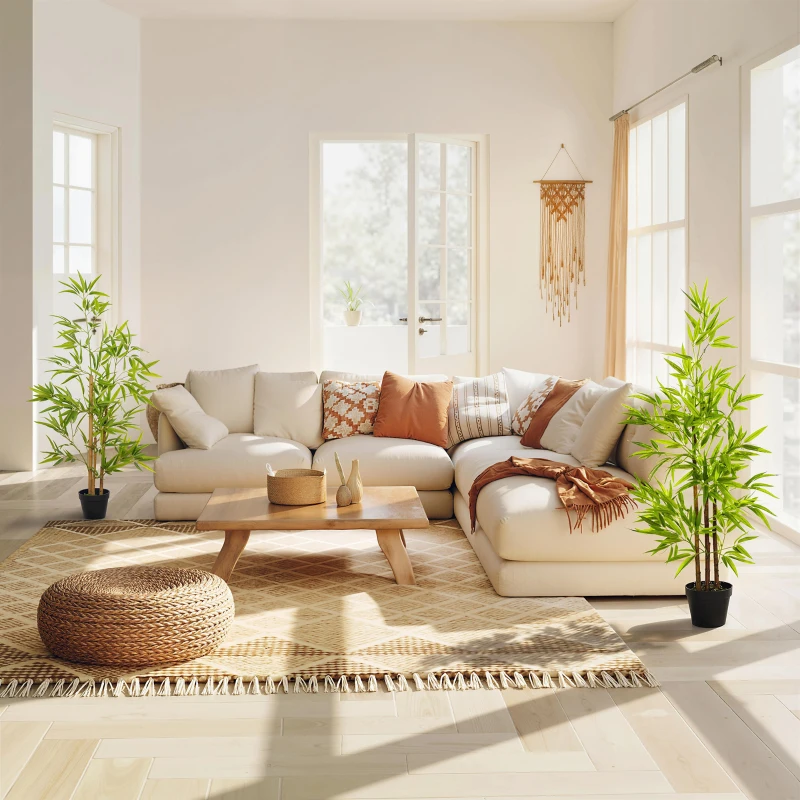 Outsunny Artificial Bamboo Tree, 4ft Fake Tree with Realistic Leaf and Natural Trunk, Decorative Plant in Nursery