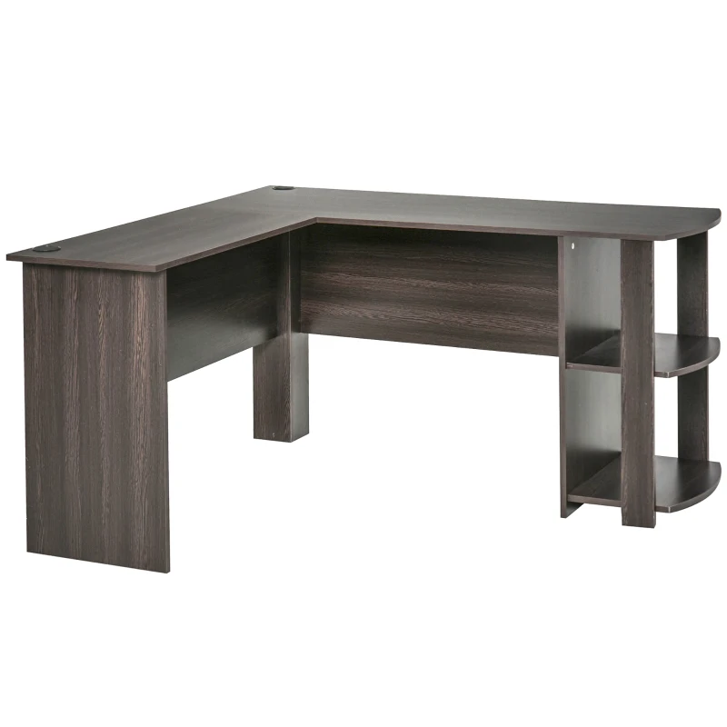 HOMCOM L-Shaped Computer Desk, Laptop Workstation with Return and 2 Storage Shelves for Home Office, Dark Brown