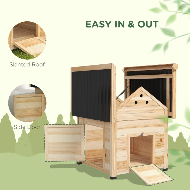 PawHut Duck Coop, Wooden Duck House with Openable Roof & Double Doors, Natural Wood