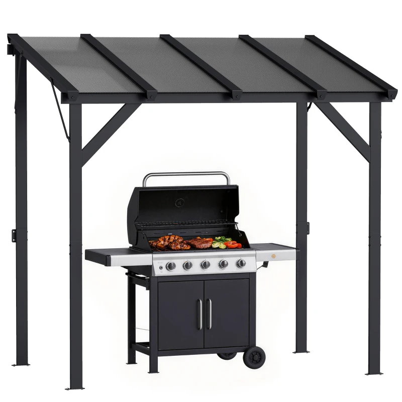 Outsunny Hardtop Grill Gazebo, Lean-to BBQ Shelter with Polycarbonate Roof for Outdoor, Patio, Lawn