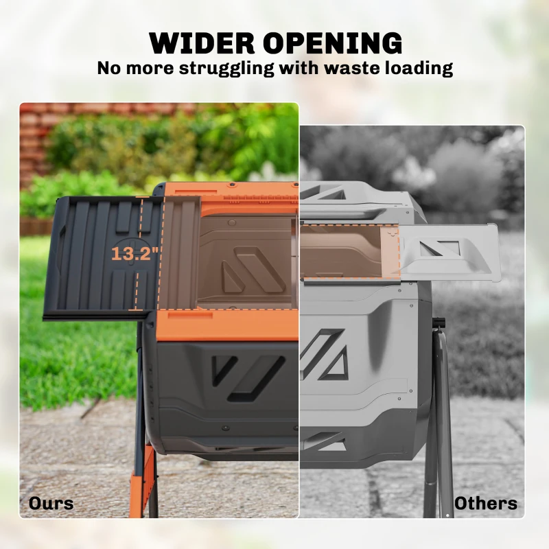 Outsunny Compost Bin Outdoor, 53 Gal Dual Chamber Tumbling Composter with Adjustable Vents, BPA Free Tumbling Composter, Orange