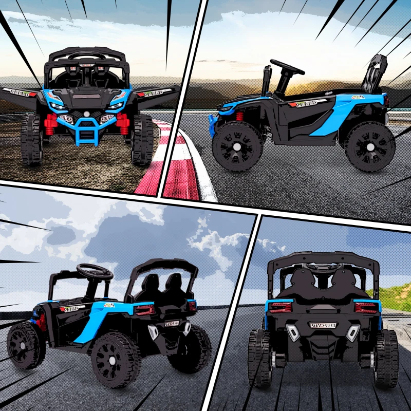 Qaba 12V Kids Ride On Truck, Battery Powered Electric UTV Vehicle with Rear Suspension, Remote Control for 3-5 Years, Blue