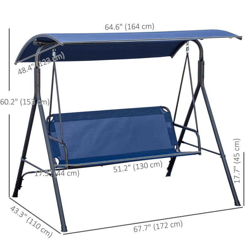 Outsunny 3-Seater Outdoor Porch Swing with Adjustable Canopy, Patio Swing Chair for Garden, Poolside, Backyard, Dark Blue