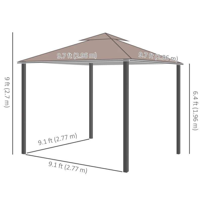 Outsunny 10' x 10' Outdoor Patio Gazebo Double Soft-top Garden Shelter Tent with Curtains, & Mesh Screen Drapes, Brown