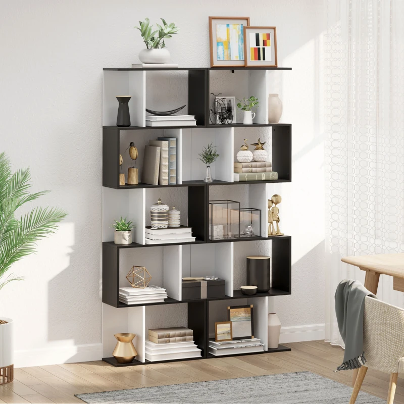 HOMCOM Modern Bookcase 5-Tier Display Shelf Storage Shelf Room Divider Living Room Home Office Furniture, Black