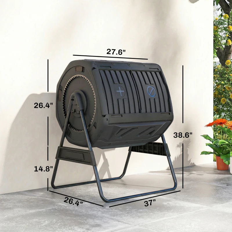 Outsunny Compost Bin Outdoor, 53 Gal Dual Chamber Tumbling Composter with Adjustable Vents, BPA Free Tumbling Composter, Black