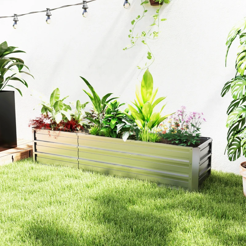 Outsunny 6' x 1.5' x 1.3' Galvanized Raised Garden Bed, Elevated Large Metal Planter Box w/ Install Gloves for Backyard, Patio to Grow Vegetables, Herbs, and Flowers, Silver