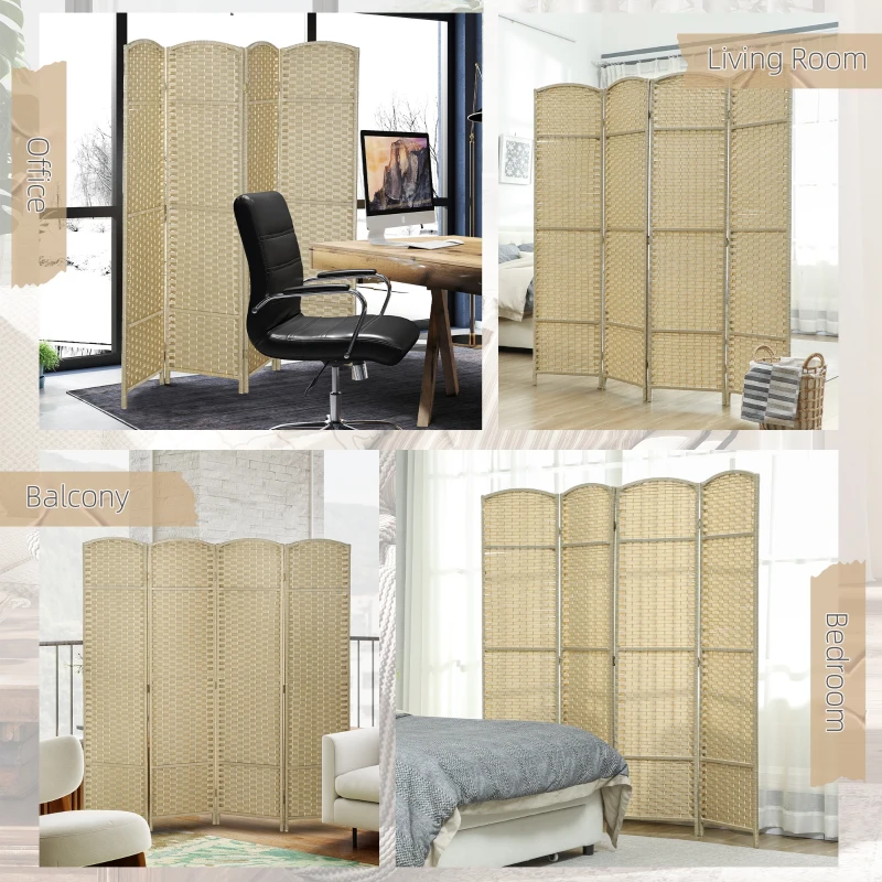 HOMCOM Folding Room Divider Screen 4 Panel 5.6 ' Tall Privacy Screen Freestanding Room Partition for Home Office, Beige