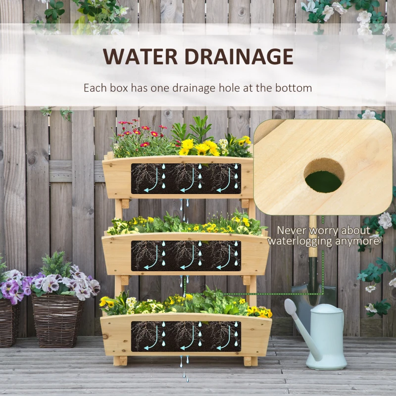 Outsunny 3 Tier Raised Garden Bed, 23.5" x 29.5" x 30.3" Vertical Wooden Elevated Planter Box Kit, Plant Stand for Flowers, Vegetables, Herbs