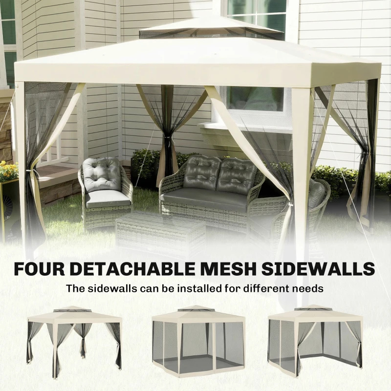 Outsunny 10' x 10' Canopy Tent, Party Tent with Mesh Netting and Double Tier Roof for Backyard, Garden, Patio, Outdoor, Beige