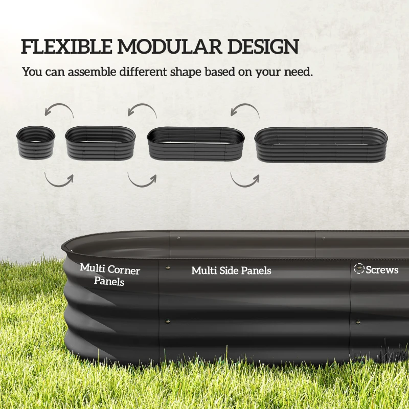 Outsunny 6.4 x 2 x 1ft Galvanized Raised Garden Bed Kit, Metal Planter Box with Safety Edging, Dark Grey