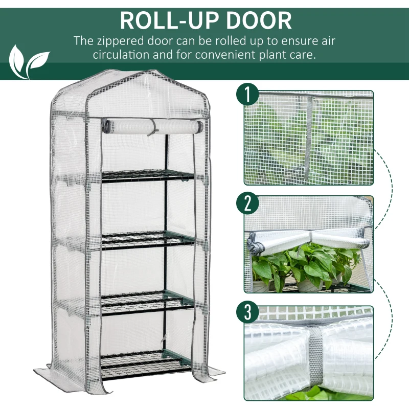 Outsunny Portable Greenhouse Outdoor Hot House with 4 Tier Shelves, Steel Frame, PE Cover, 28" x 20" x 63" , White