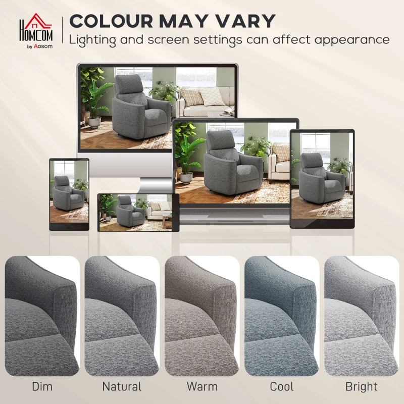 HOMCOM Power Recliner Chair, Linen-look Fabric Upholstered Recliner Chair with USB Ports, Footrest, Dark Grey