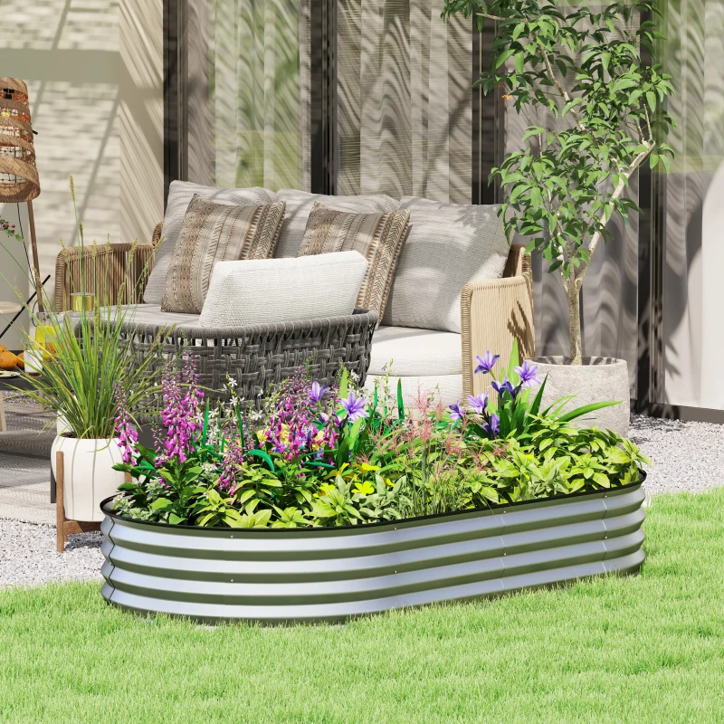Outsunny 6' x 3' x 1' Large Outdoor Planter Box, Galvanized Raised Garden Bed with Metal Plant Stake, Silver