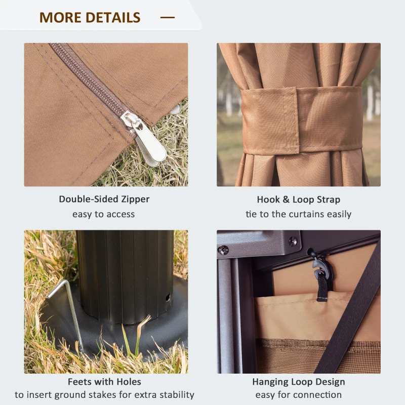 Outsunny 10' x 10' Outdoor Patio Gazebo Double Soft-top Garden Shelter Tent with Curtains, & Mesh Screen Drapes, Brown