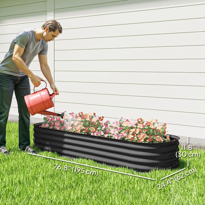 Outsunny 6.4 x 2 x 1ft Galvanized Raised Garden Bed Kit, Metal Planter Box with Safety Edging, Dark Grey