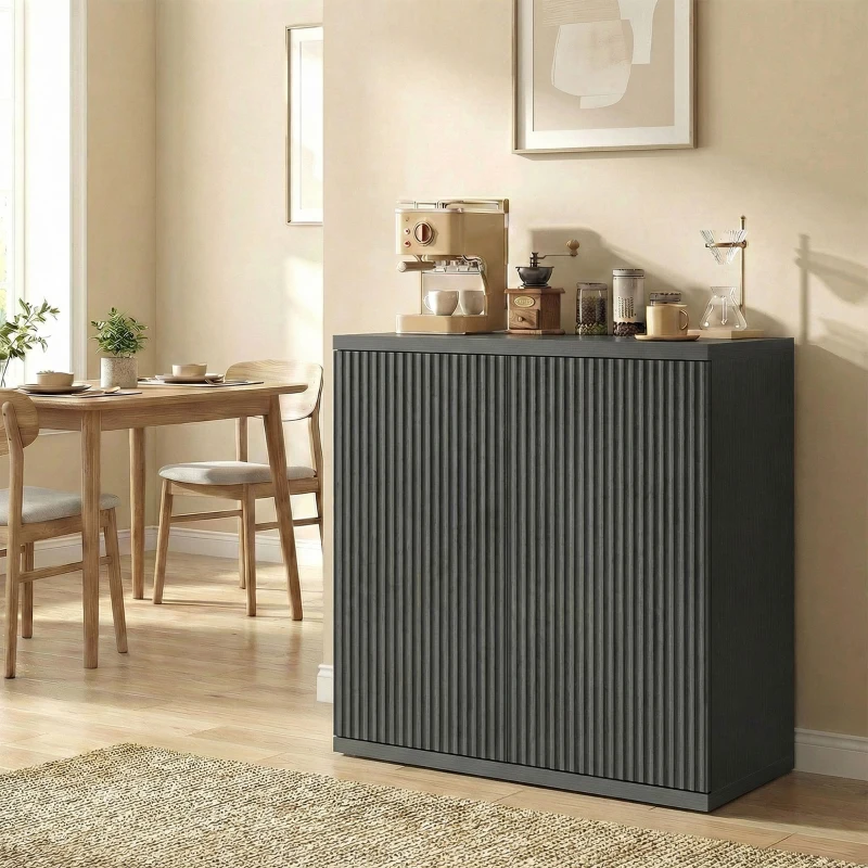 HOMCOM Sideboard Buffet Cabinet, 30.7" Kitchen Cabinet with Soft-Close Door and Adjustable Shelves, Distressed Black Grey