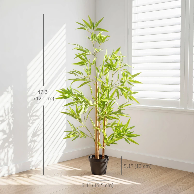 Outsunny Artificial Bamboo Tree, 4ft Fake Tree with Realistic Leaf and Natural Trunk, Decorative Plant in Nursery