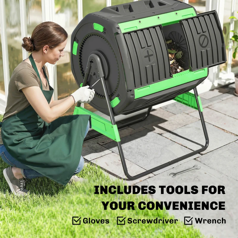 Outsunny Compost Bin Outdoor, 53 Gal Dual Chamber Tumbling Composter with Adjustable Vents, BPA Free Tumbling Composter, Green