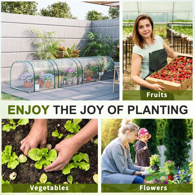 Outsunny 13' L x 3' W x 2.5' H Portable Tunneled Greenhouse with 4 Zippered Doors, Water/UV Fighting PVC Cover