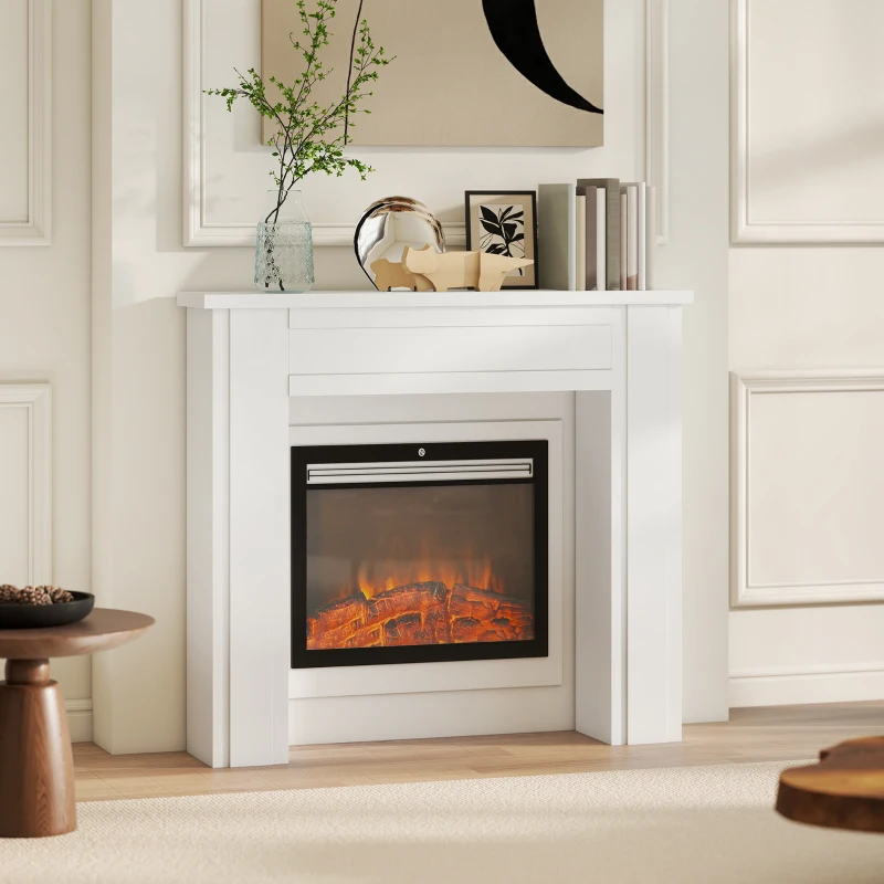 HOMCOM Modern Fireplace Mantel, Freestanding Fireplace Surround with Leg for Electric Fireplaces, 44.7" W x 40" H, White