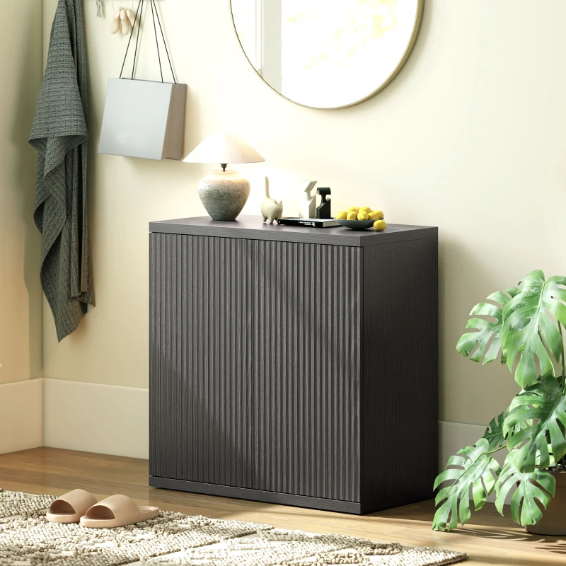 HOMCOM Sideboard Buffet Cabinet, 30.7" Kitchen Cabinet with Soft-Close Door and Adjustable Shelves, Distressed Black Grey