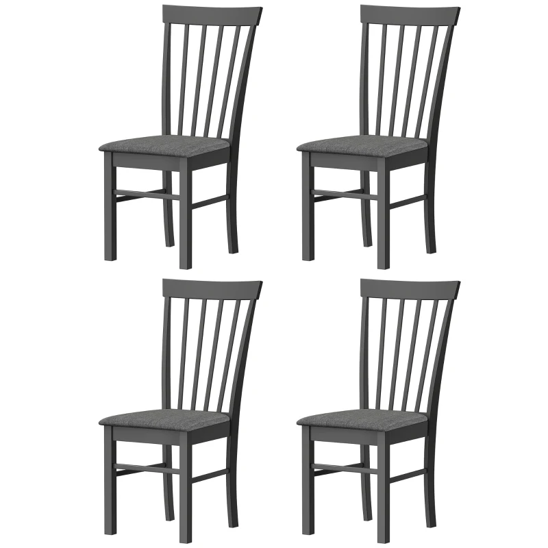 HOMCOM Wooden Dining Chairs Set of 4, Farmhouse Upholstered Kitchen Chairs with Rubber Wood Frame, Black and Gray