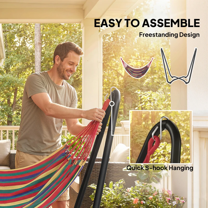 Outsunny Patio Hammock with Stand, Fabric Outdoor Hammock Bed with Stand for Beach, Yard, Bedroom, Indoor, Outdoor, Muti-Colored