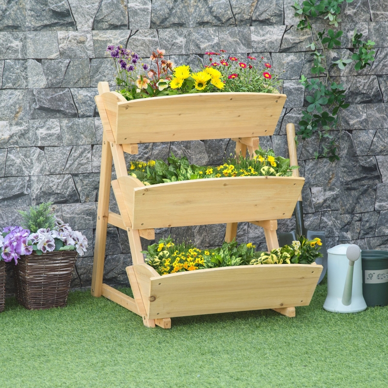 Outsunny 3 Tier Raised Garden Bed, 23.5" x 29.5" x 30.3" Vertical Wooden Elevated Planter Box Kit, Plant Stand for Flowers, Vegetables, Herbs