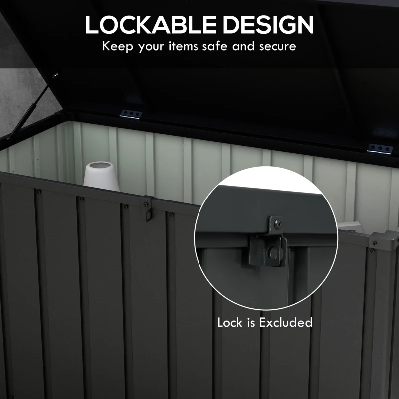 Outsunny 119 Gallon Deck Box, Lockable Galvanised Steel Outside Storage Container for Tools, Cushions, Dark Grey