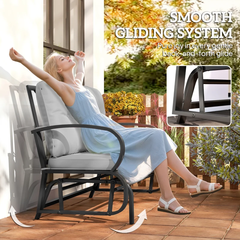 Outsunny 2-Person Outdoor Glider Chair, Patio Double Rocking Loveseat with Steel Frame and Cushions for Backyard, Garden and Porch, Grey