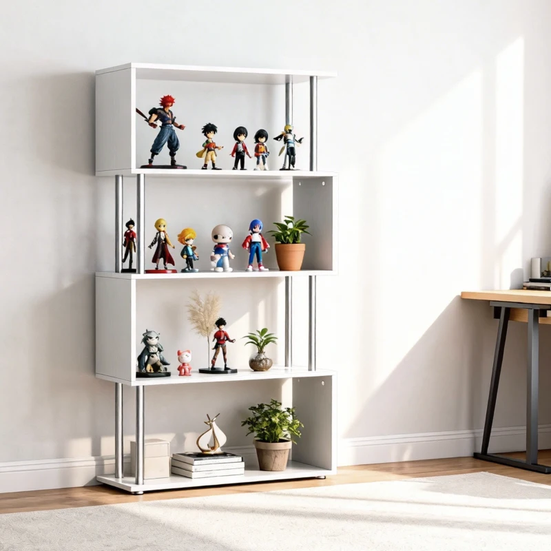 HOMCOM 5-Tiers Geometric Wooden Bookcase S-Shaped Storage Bookshelf Display with Metal Frame for Living Room, Bedroom, Home Office, White