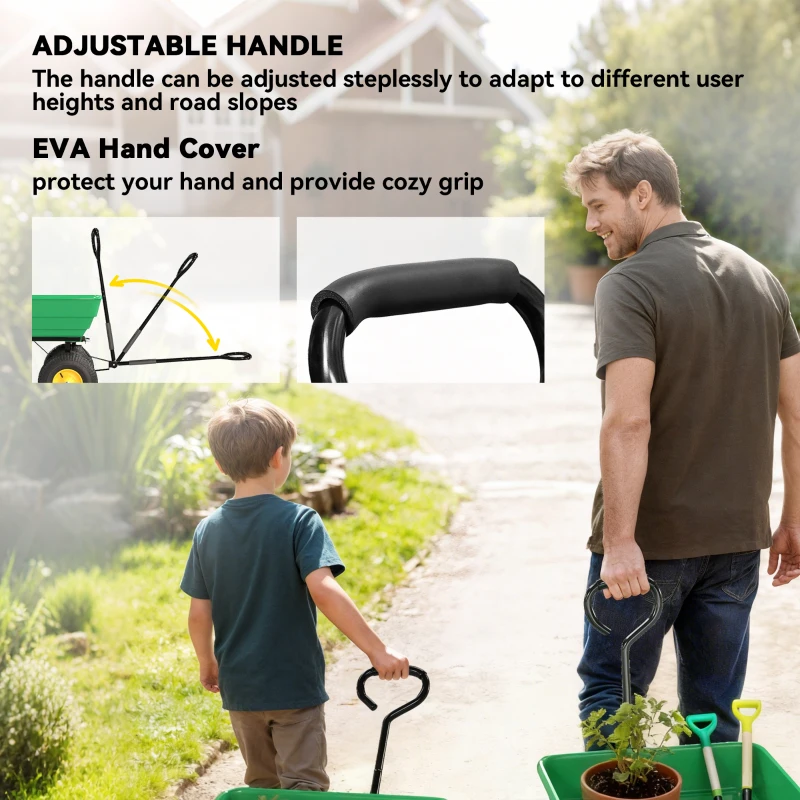 Outsunny Garden Dump Cart Heavy Duty 440lbs Wagon with Steel Frame and 10'' Pneumatic Tires, Green