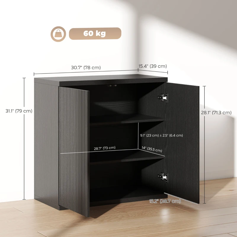 HOMCOM Sideboard Buffet Cabinet Set of 2, Kitchen Cabinet with Soft-Close Door and Adjustable Shelves, Distressed Black Grey