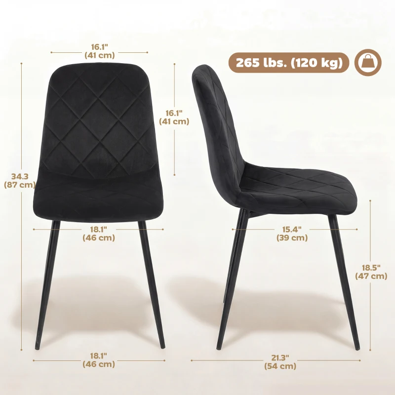 HOMCOM Dining Chairs Set of 4, Upholstered Dining Room Chairs with Steel Legs, Modern Kitchen Chair for Dining Room, Black