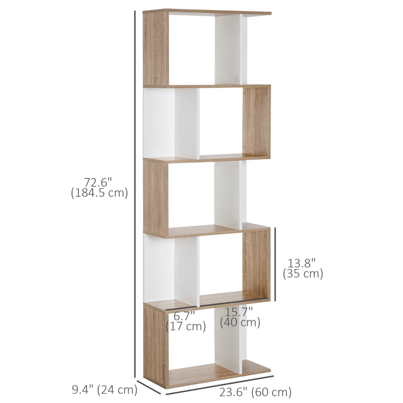 HOMCOM 5-Tier Geometric Bookcase Display Shelf Storage Shelf Modern Room Divider Living Room Home Office Furniture, White