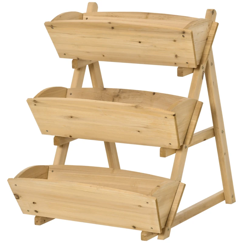 Outsunny 3 Tier Raised Garden Bed, 23.5" x 29.5" x 30.3" Vertical Wooden Elevated Planter Box Kit, Plant Stand for Flowers, Vegetables, Herbs