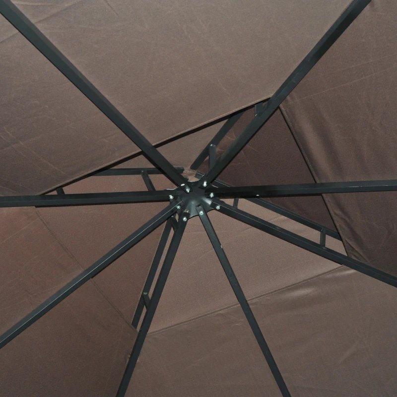 Outsunny 10' x 10' Patio Gazebo Outdoor, Canopy Shelter with Double-tier Roof, Pavilion Sidewalls for Garden Events, Brown