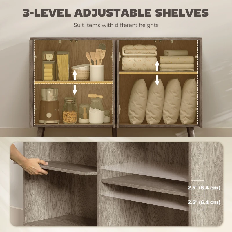 HOMCOM Buffet Cabinet with Storage, Modern Fluted Sideboard with Adjustable Shelves for Dining Room Living Room, Light Grey