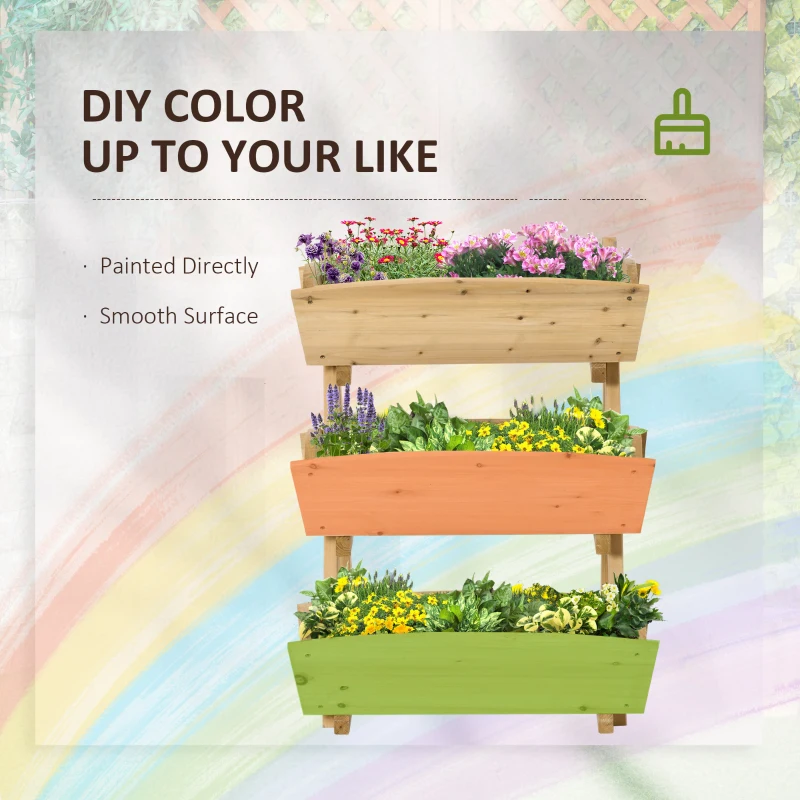 Outsunny 3 Tier Raised Garden Bed, 23.5" x 29.5" x 30.3" Vertical Wooden Elevated Planter Box Kit, Plant Stand for Flowers, Vegetables, Herbs